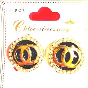 925CO493 New Chloe Accessory Gold Encased With Rhinestone Pierced Earri…